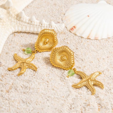 1 par de pendientes colgantes de acero inoxidable dorados con diseño de tortuga de vacaciones de la serie romántica para mujer h5 Imagen6