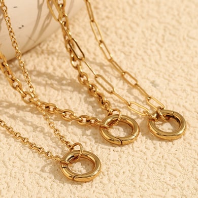 Collar con colgante de acero inoxidable dorado de 1 pieza, serie simple, para mujer, de uso diario. h5 Imagen5