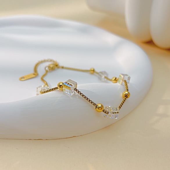 1 Piece Exquisite Series Daily Cubic Stainless Steel Gold Color Women's Chain Bracelets 2