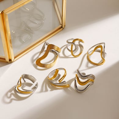 Anillos ajustables para mujer de acero inoxidable color dorado con personalidad de serie simple de 1 pieza h5 Imagen7