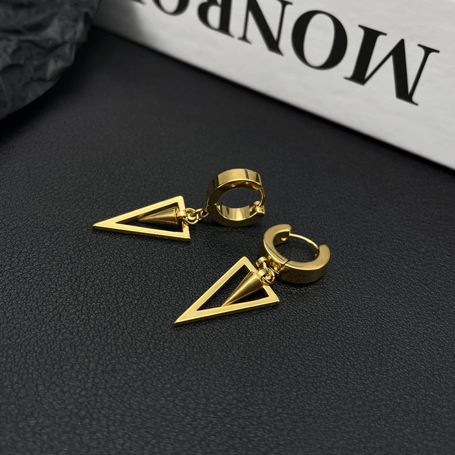 1 Pair Industrial Triangle Piercing Stainless Steel Men's Stud Earrings Picture5