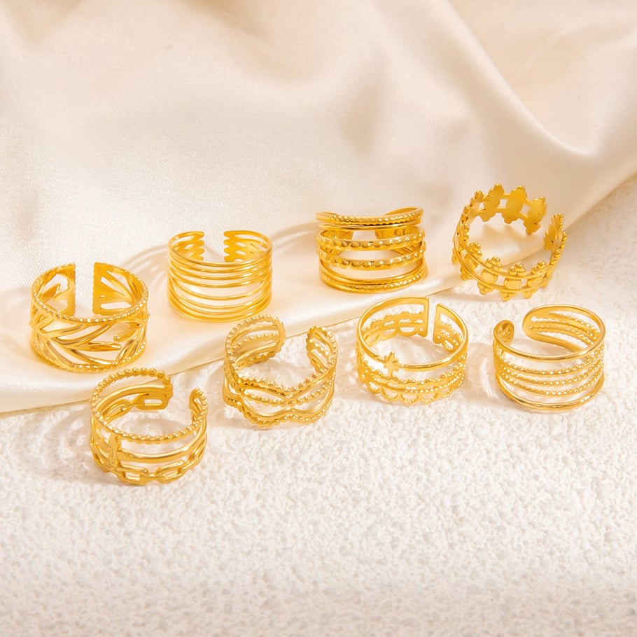 Anillos ajustables para mujer de acero inoxidable color dorado con tira elegante de serie clásica de 1 pieza Imagen3