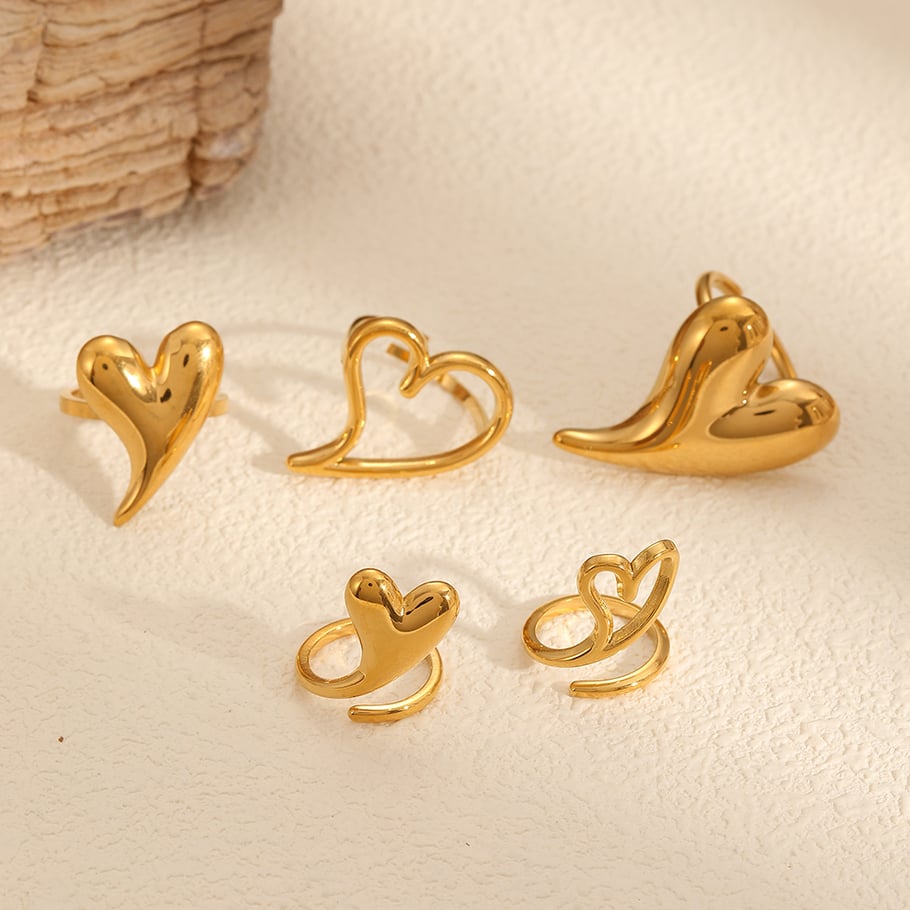 1 Piece Gorgeous Series Delicate Heart Shape Stainless Steel Gold Color Women's Adjustable Rings Picture3