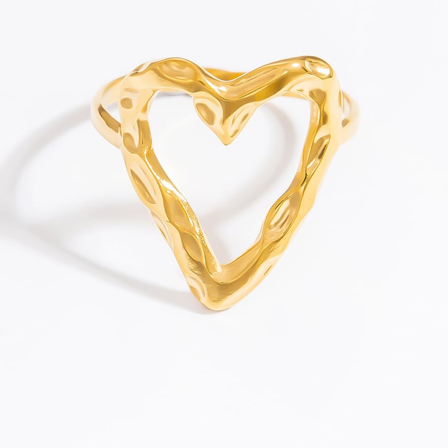 Anillos ajustables para mujer de acero inoxidable color dorado con diseño de corazón romántico de 1 pieza Imagen9