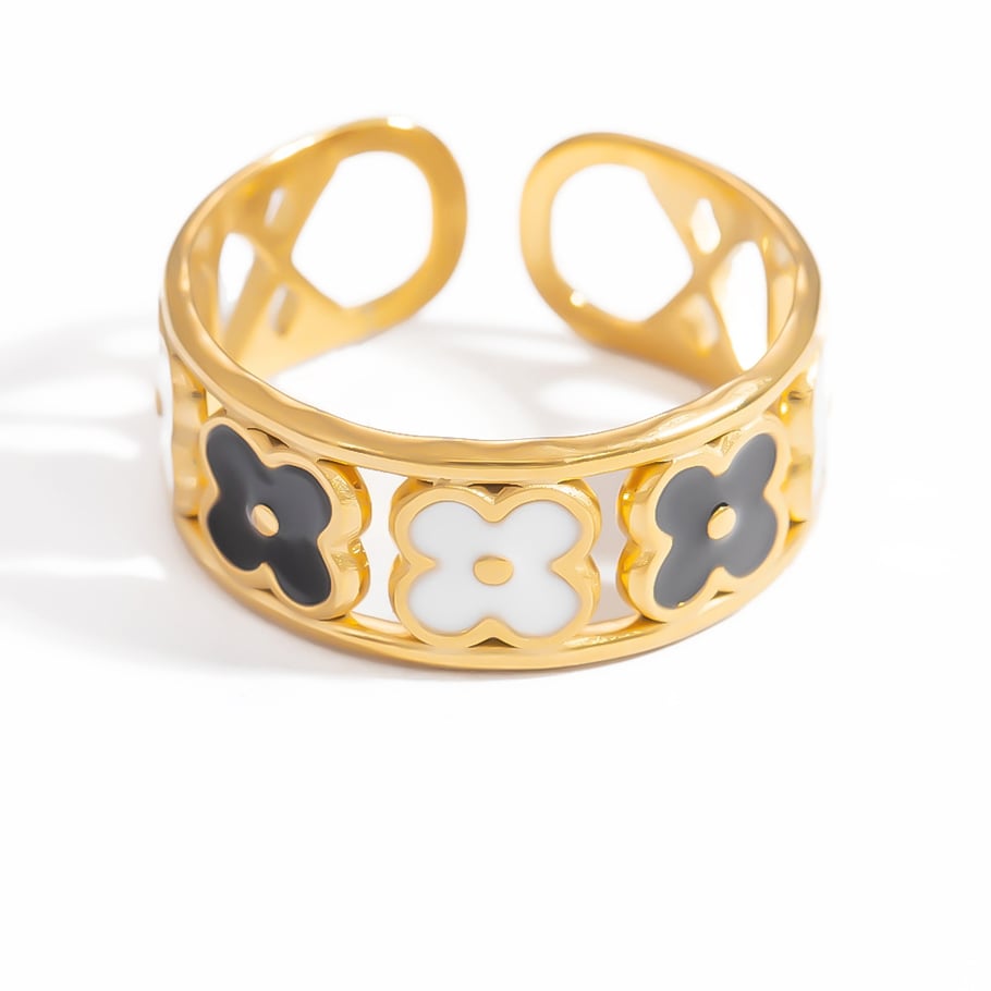 Anillos ajustables para mujer de acero inoxidable color dorado con flores naturales de la serie clásica de 1 pieza Imagen12