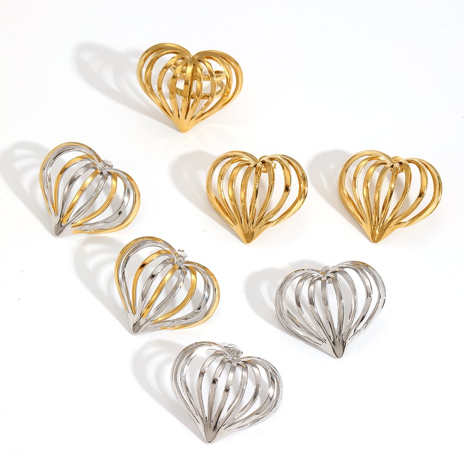 1 Pair Designable Series Retro Heart Patchwork Stainless Steel Gold Color Women's Stud Earrings Picture4