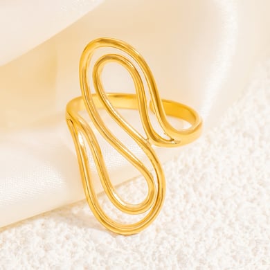 Anillo ajustable para mujer de acero inoxidable dorado con diseño clásico de serie simple de 1 pieza h5 Imagen6