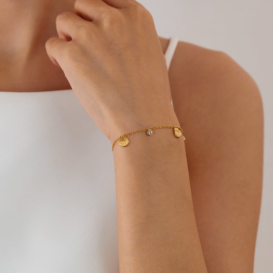 1 Stück Simple Series Einfache geometrische Edelstahl Gold Farbe Damen Charm Armbänder Bild5
