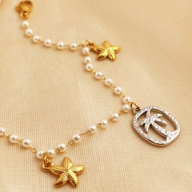 1 Piece Shinning Series Vacational Coconut Palm Stainless Steel Gold Color Women's Beaded Bracelets h5 Picture5