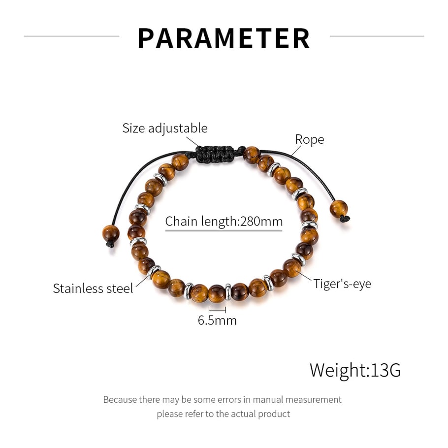 Bracelet de perles pour homme en pierres naturelles subtiles d&#39;œil de tigre, 1 pièce Image8
