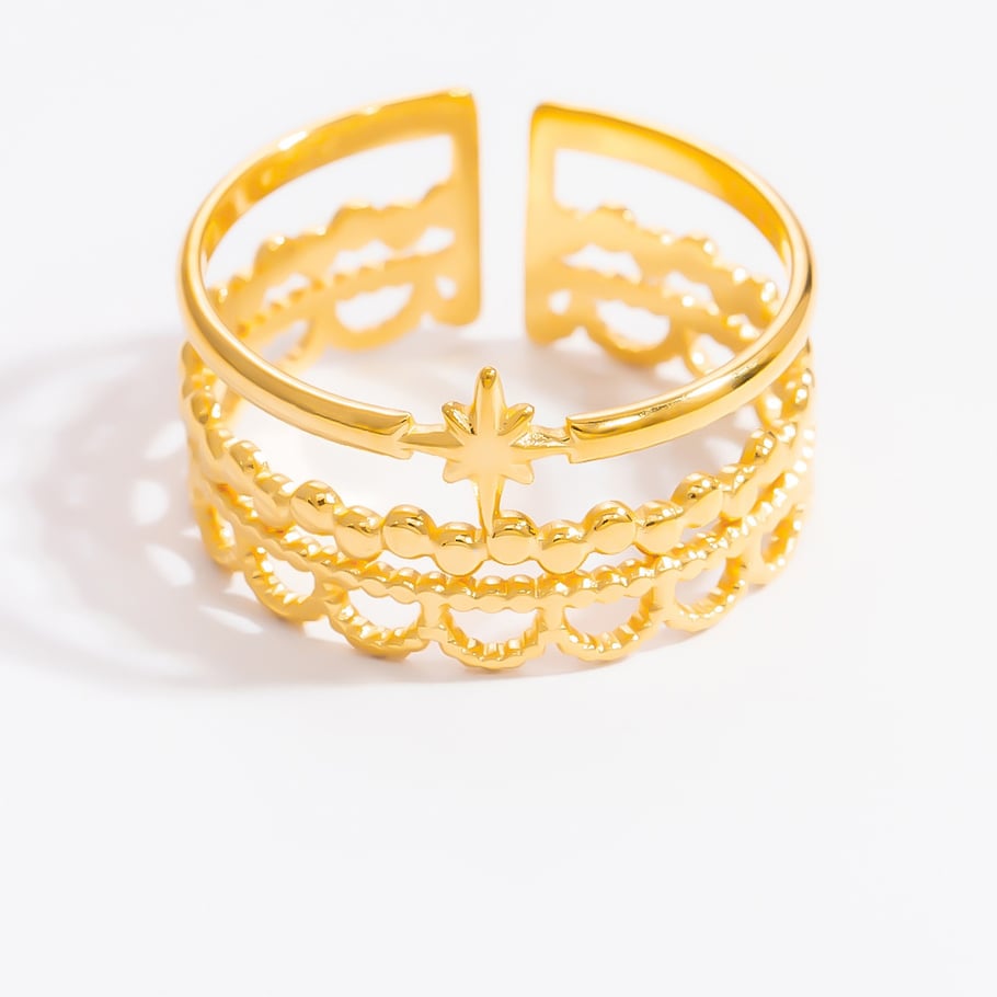 Anillos ajustables para mujer de acero inoxidable color dorado con tira elegante de serie clásica de 1 pieza Imagen12