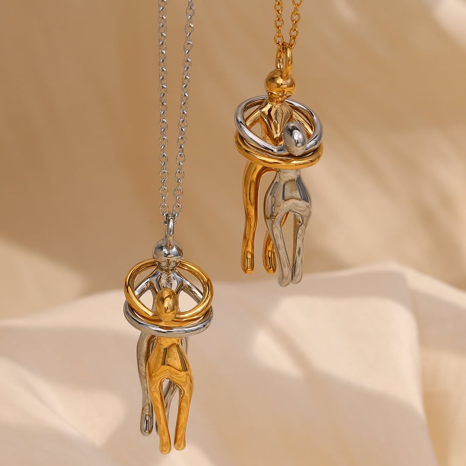 Collar con colgante de acero inoxidable dorado para mujer, serie romántica, figura clásica, 1 pieza Imagen5