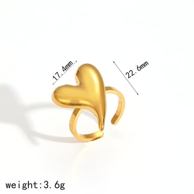 1 Piece Gorgeous Series Delicate Heart Shape Stainless Steel Gold Color Women's Adjustable Rings h5 Picture10