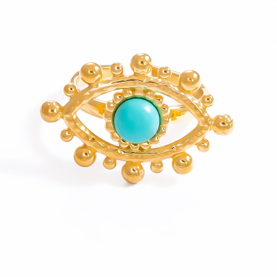1 Piece Luxurious Series Elegant Eye Shape Nature Stone Stainless Steel Gold Color Women's Adjustable Rings h5Picture11