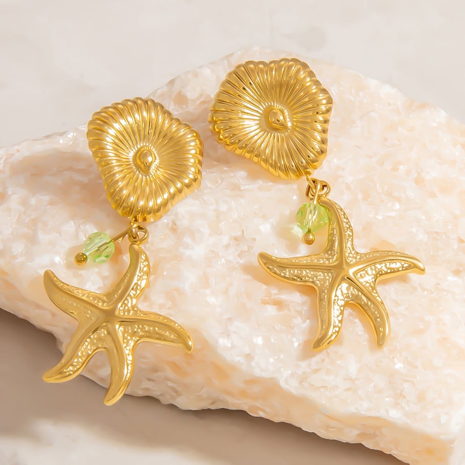 1 par de pendientes colgantes de acero inoxidable dorados con diseño de tortuga de vacaciones de la serie romántica para mujer Imagen7