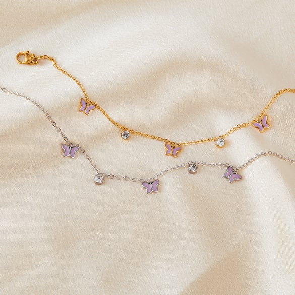 1 Piece Elegant Series Daily Purple Butterfly Stainless Steel Gold Color Women's Charm Bracelets 2