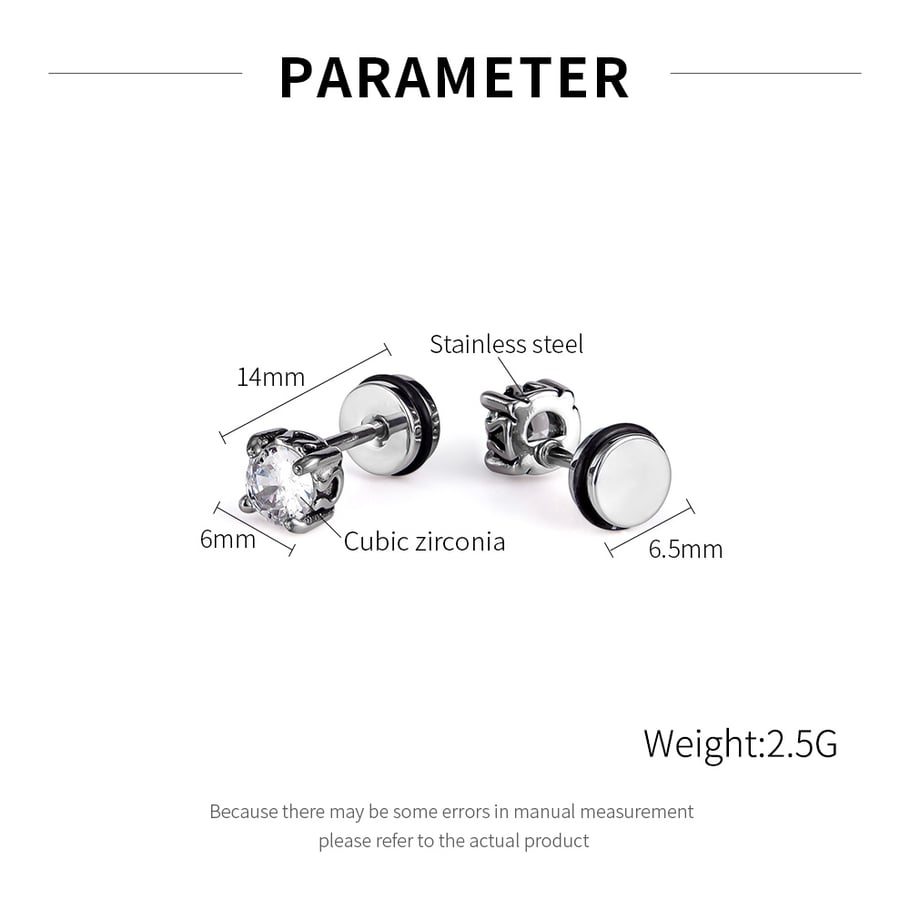 1 Pair Versatile Dazzling Circle Stainless Steel Men's Stud Earrings Picture7