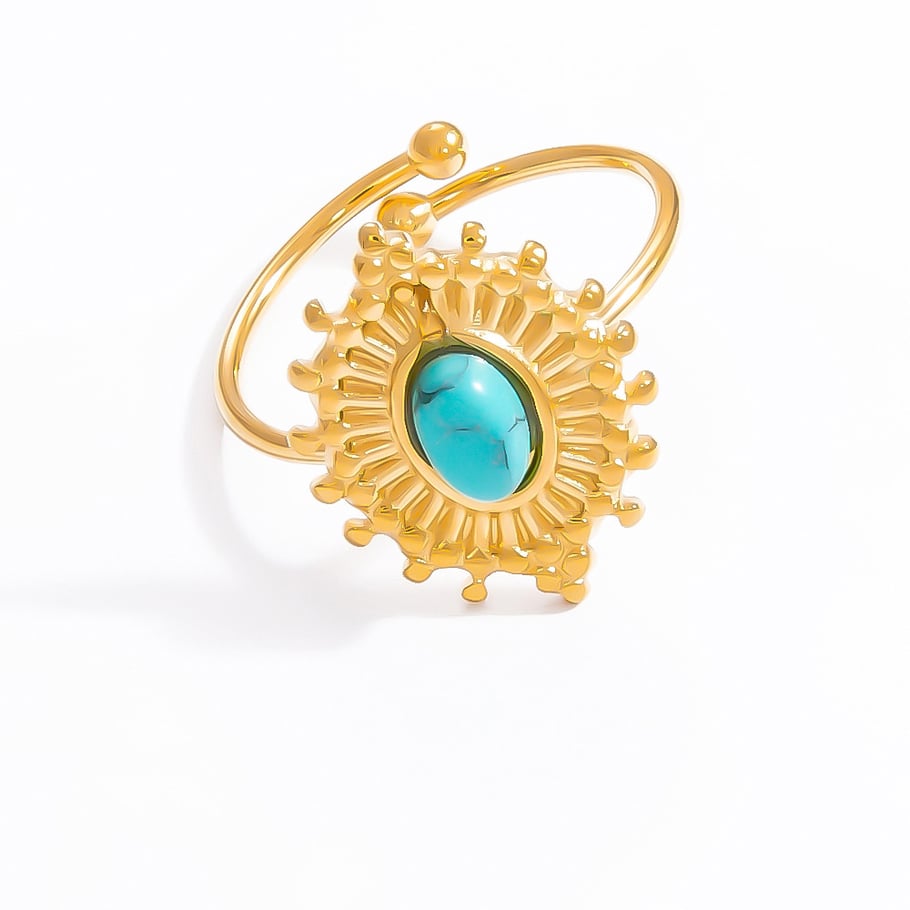 1 Piece Luxurious Series Elegant Eye Shape Nature Stone Stainless Steel Gold Color Women's Adjustable Rings h5Picture12