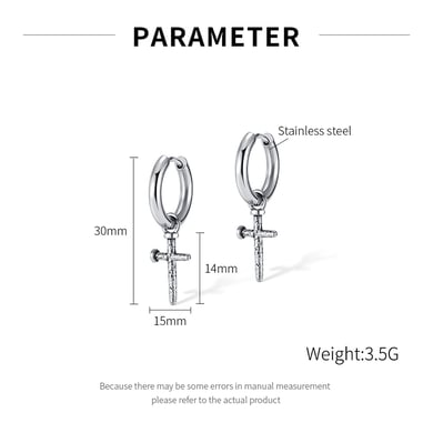 1 Pair Modern Cross Hammered texture Stainless Steel Men's Stud Earrings h5 Picture7