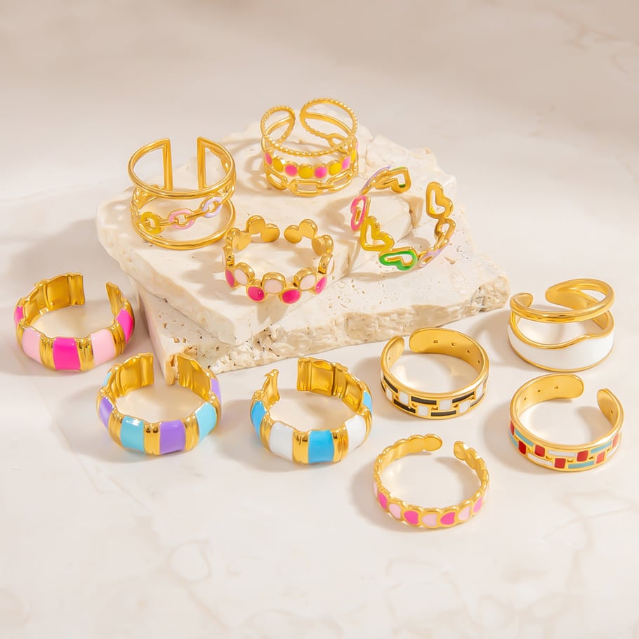 Anillos ajustables para mujer de acero inoxidable color dorado con diseño de corazón de vacaciones de la serie romántica de 1 pieza Imagen4