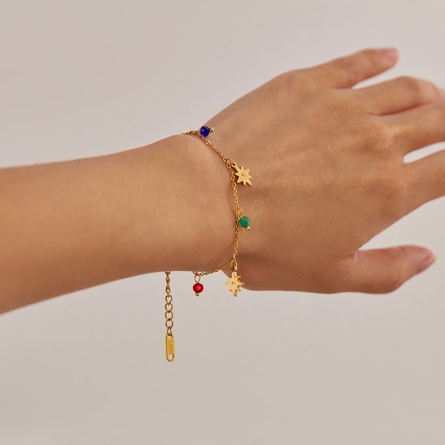 1 Piece Polychrome Series Eight-pointed Star Stainless Steel Gold Color Women's Charm Bracelets Picture5