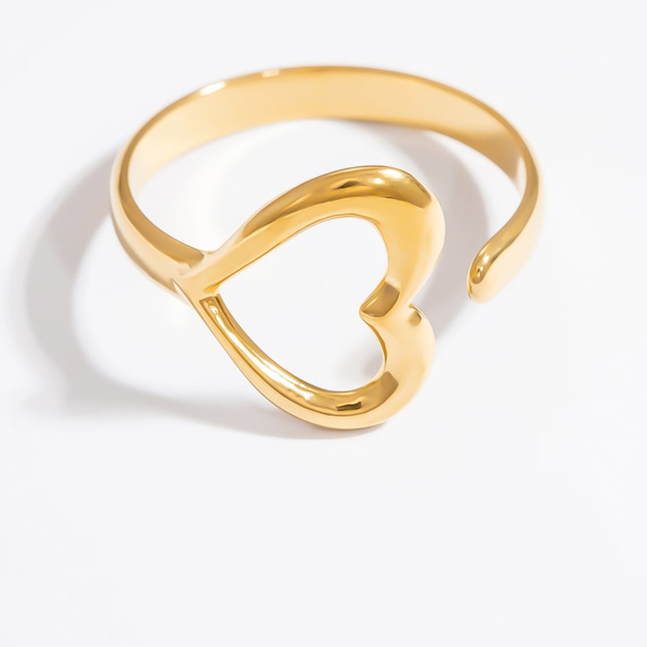 Anillos ajustables para mujer de acero inoxidable color dorado con diseño de corazón romántico de 1 pieza Imagen11