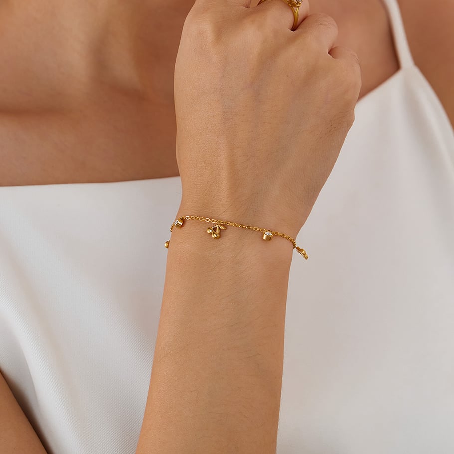 Pulsera de cadena de acero inoxidable color dorado para mujer, serie simple, 1 pieza Imagen6
