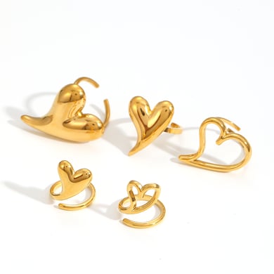 1 Piece Gorgeous Series Delicate Heart Shape Stainless Steel Gold Color Women's Adjustable Rings h5 Picture4