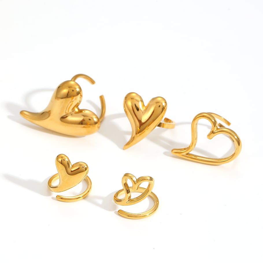 1 Piece Gorgeous Series Delicate Heart Shape Stainless Steel Gold Color Women's Adjustable Rings Picture4