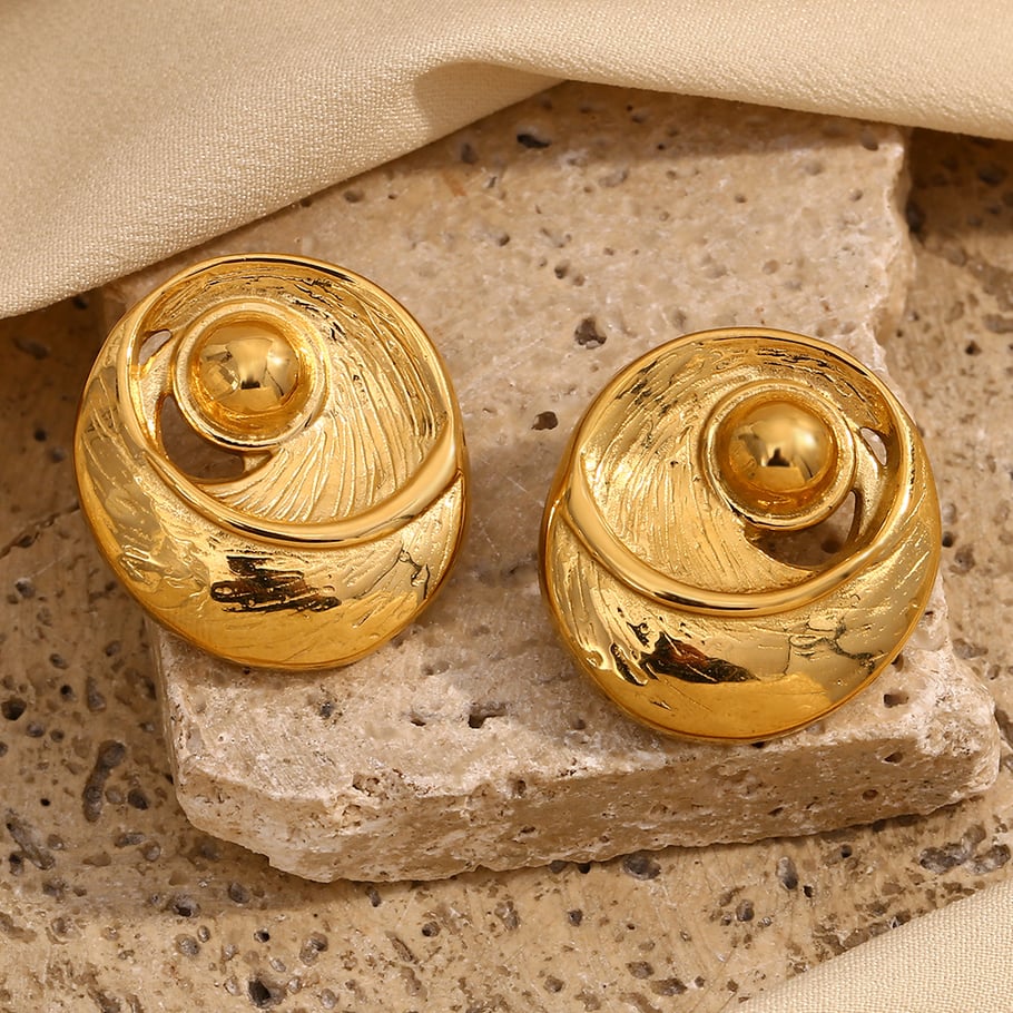 1 Pair Classic Series Retro Geometric Stainless Steel   Gold Color  Women's Stud Earrings Picture8