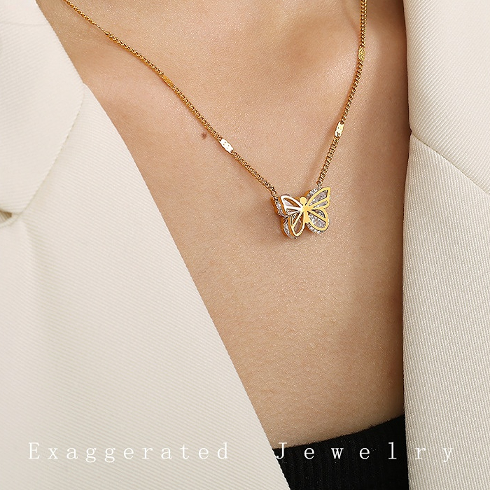 1 Piece Romantic Series Gorgeous Butterfly Shape Stainless Steel Gold Color Lightweight Women's Pendant Necklaces Picture5