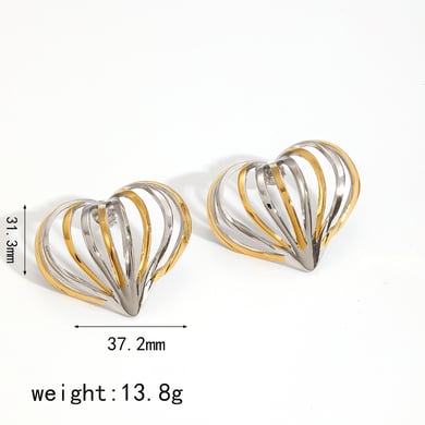 1 Pair Designable Series Retro Heart Patchwork Stainless Steel Gold Color Women's Stud Earrings h5 Picture6