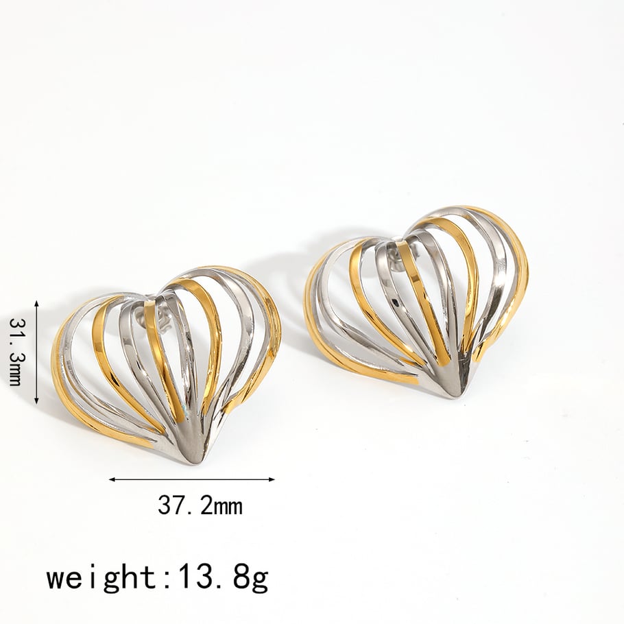 1 Pair Designable Series Retro Heart Patchwork Stainless Steel Gold Color Women's Stud Earrings Picture6
