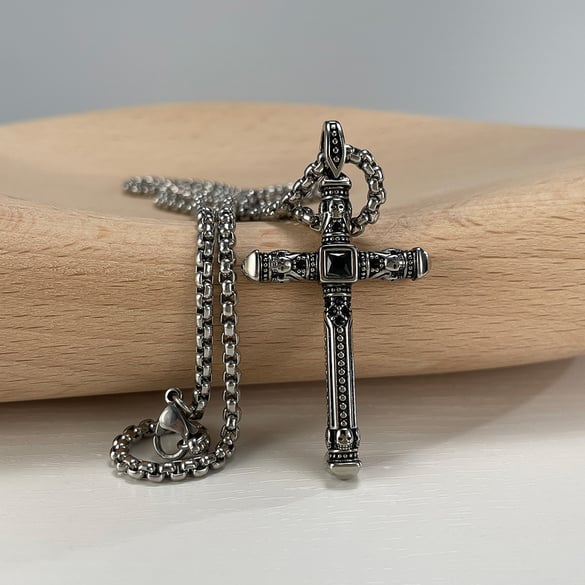Punk Skull Cross Stainless Steel Gold Color Men's Pendant Necklaces 2