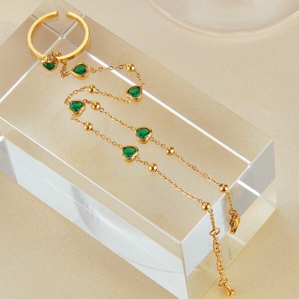Bracelet chaîne pour femme, série simple, en acier inoxydable, couleur or et verre, motif cœur, 1 pièce 2