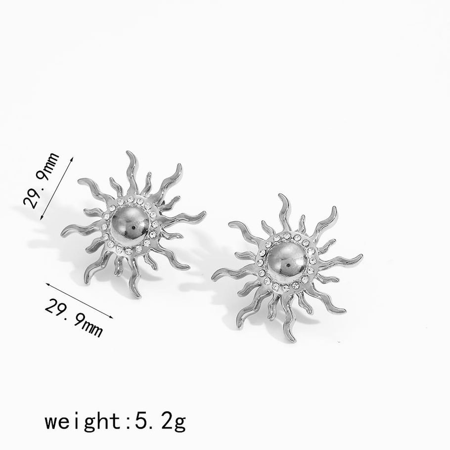 1 Pair Charming Series Delicate Sun Shape Stainless Steel Gold Color Women's Earrings Set Picture6