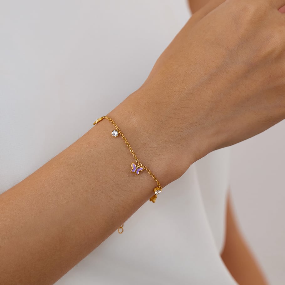 1 Piece Elegant Series Daily Purple Butterfly Stainless Steel Gold Color Women's Charm Bracelets h5Picture7