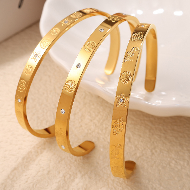 1 Stück Simple Series Klassische Schildkröte Edelstahl Goldfarben Strass Damen Armreifen Bild5