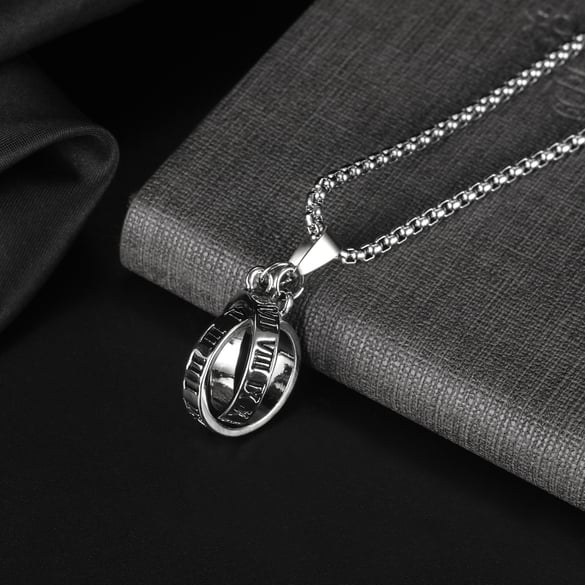 1 Piece Dazzling Double Rings Stainless Steel Men's Pendant Necklaces