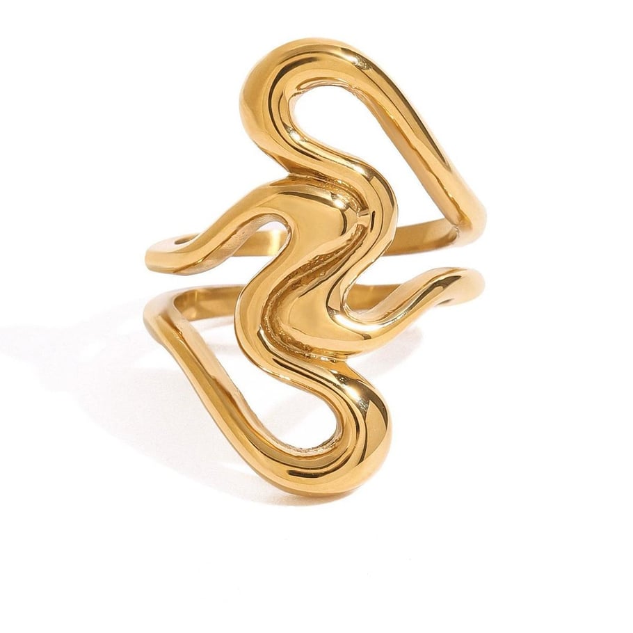 Anillos individuales de acero inoxidable irregulares de alta gama, color dorado, para mujer, serie simple, 1 pieza Imagen11