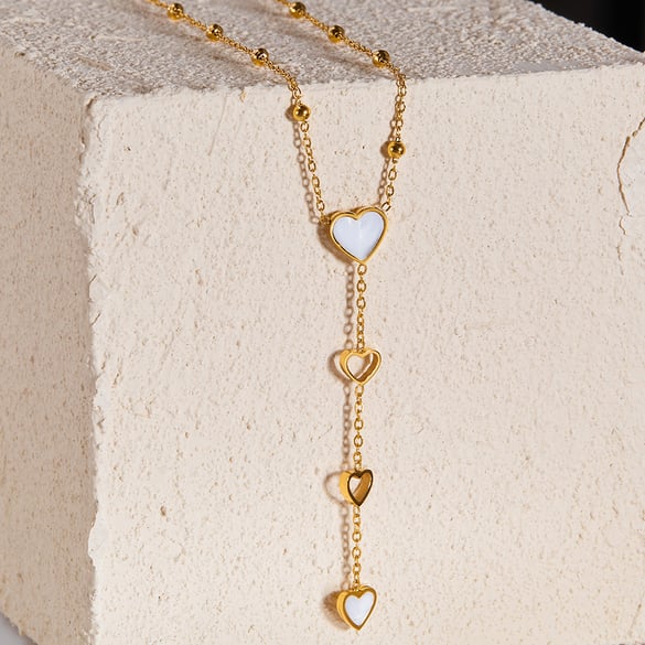 Collar de cadena de acero inoxidable con forma de corazón elegante y serie simple para mujer de 1 pieza 2