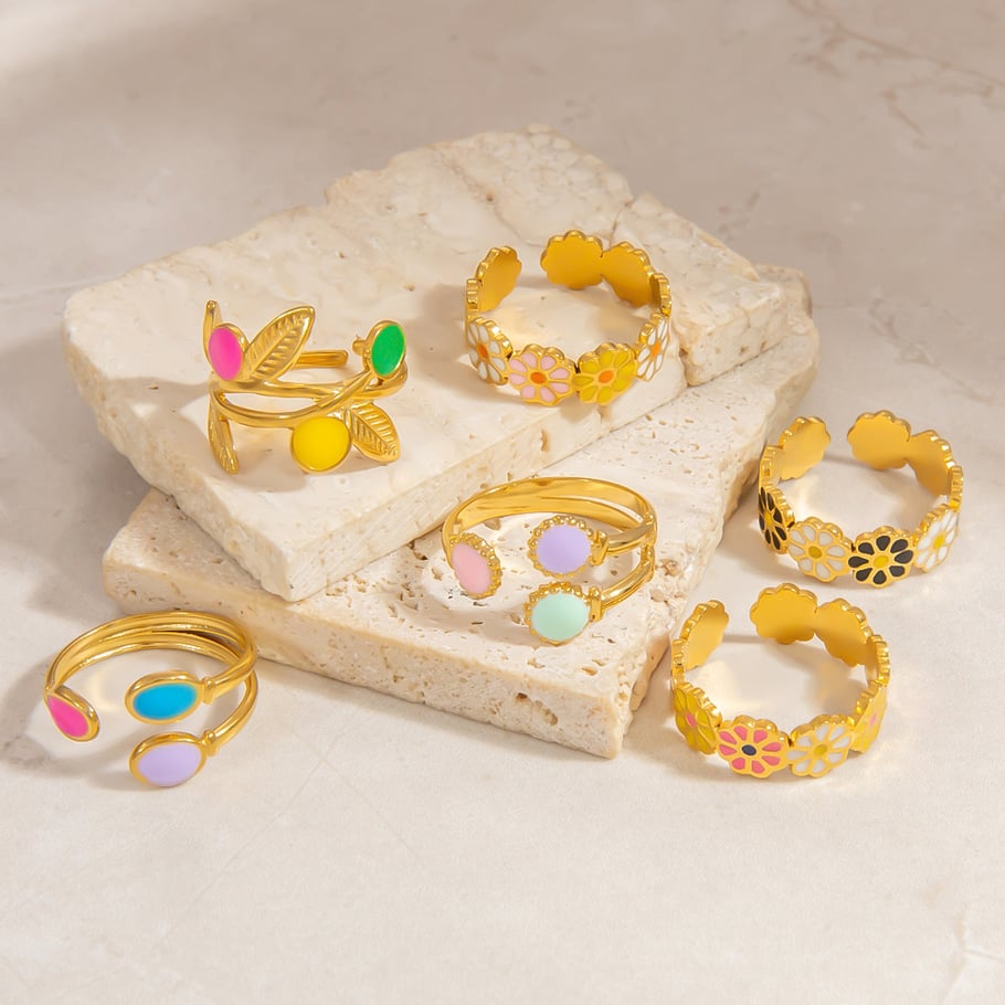 1 Stück Romantische Serie Natürliche Blume Edelstahl Gold Farbe Damen verstellbare Ringe Bild5