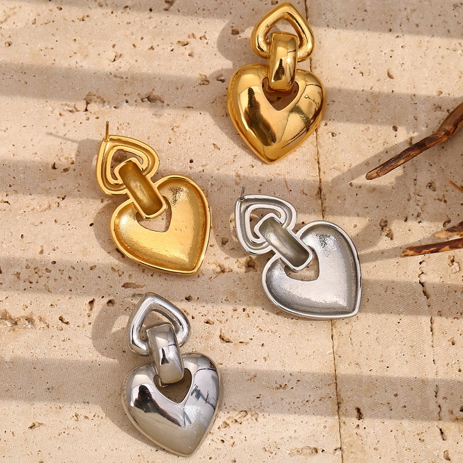 1 Pair Romantic Series Sweet Love/Heart Shape Stainless Steel   Gold Color  Women's Drop Earrings Picture7