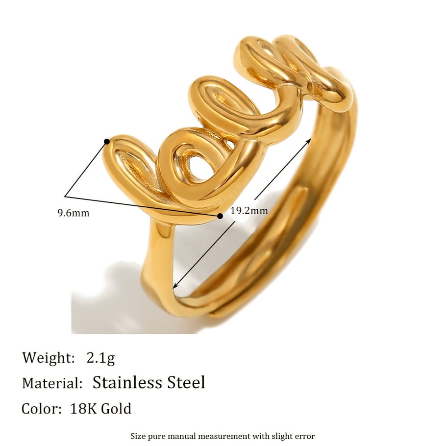 1 Piece Romantic Series Classic Letter Stainless Steel   Gold Color  Women's Adjustable Rings Picture8