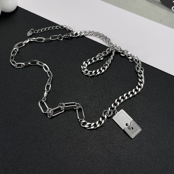 Rectangular Plate Stainless Steel Men's Pendant Necklaces