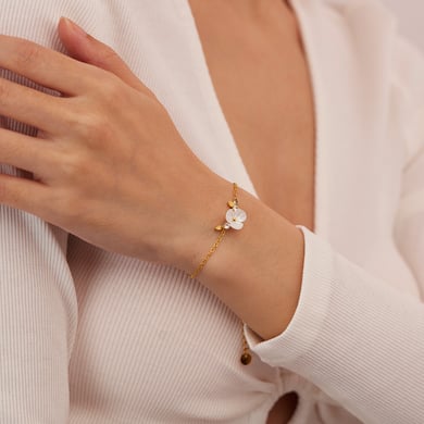 Pulsera de cadena de acero inoxidable color dorado con diseño de flores diarias de serie simple para mujer, 1 pieza h5 Imagen7