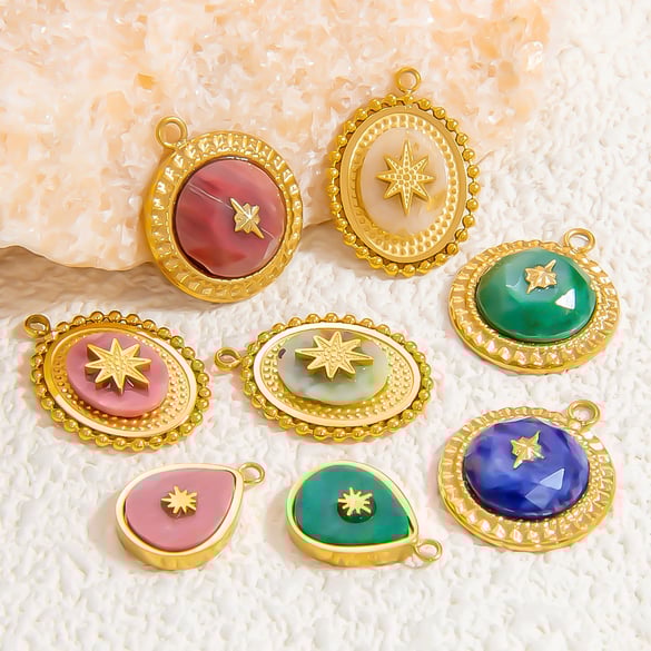 1 Piece Bohemian Series Retro Star Chromatic Natural Stone Stainless Steel Gold Color Women's Pendants