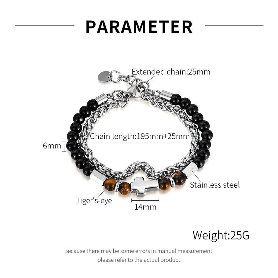 Retro Cross Tiger-eye Stone Stainless Steel Men's Beaded Bracelets Picture7