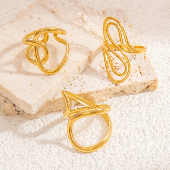 1 Piece Modern Series Classic Asymmetrical Twist Stainless Steel Gold Color Women's Adjustable Rings