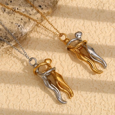 Collar con colgante de acero inoxidable dorado para mujer, serie romántica, figura clásica, 1 pieza h5 Imagen8